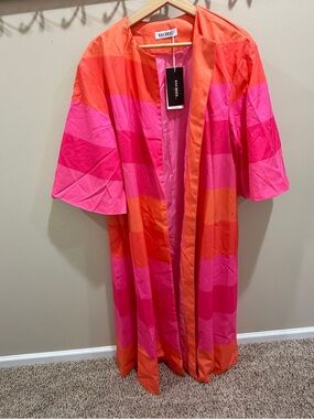 Uoozee Loose Short Sleeved Contrast Color Striped Pink Orange Outerwear Sz XL